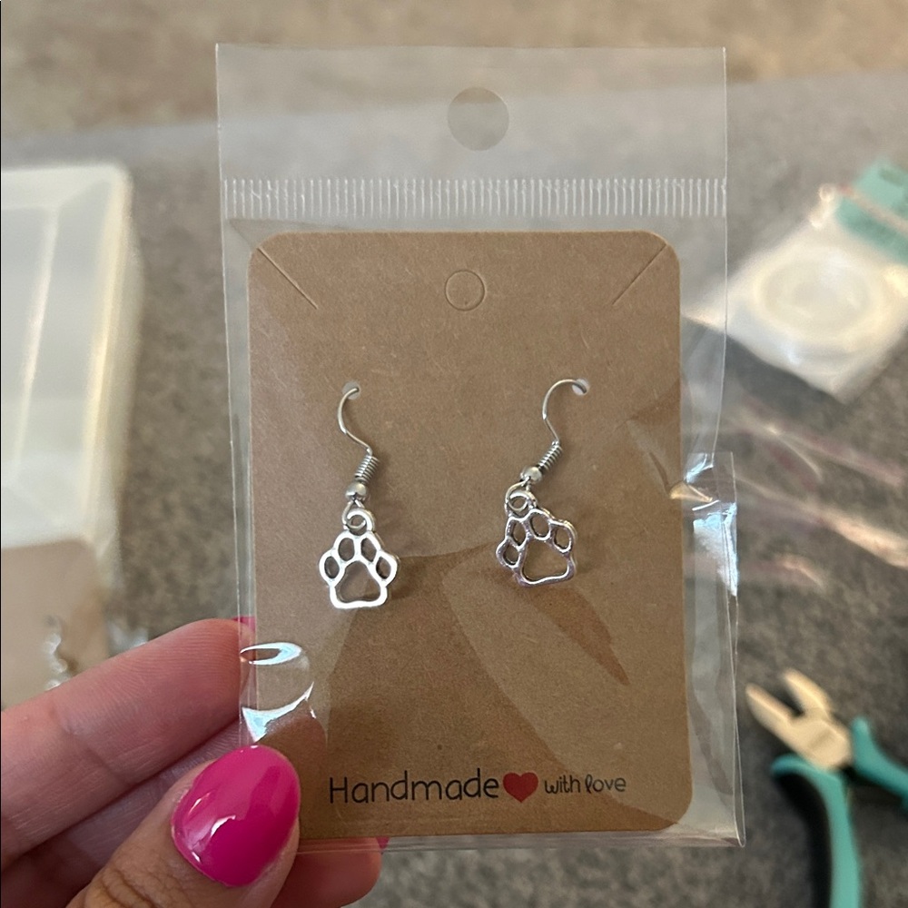 Handmade Silver Paw Print Dangle Earrings